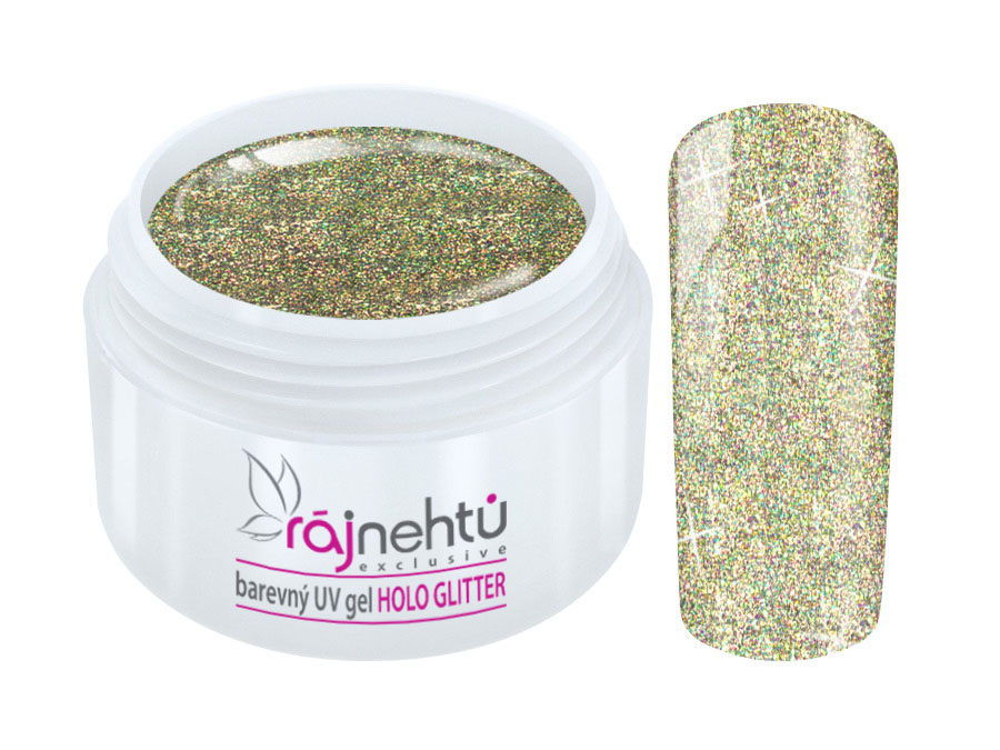 E-shop Ráj nehtů Barevný UV gel HOLO GLITTER 5 ml - Gold