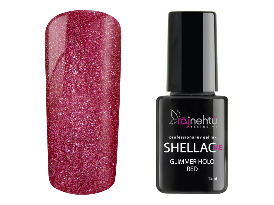 Ráj nehtů UV gel lak Shellac Me 12ml - Glimmer Holo Red