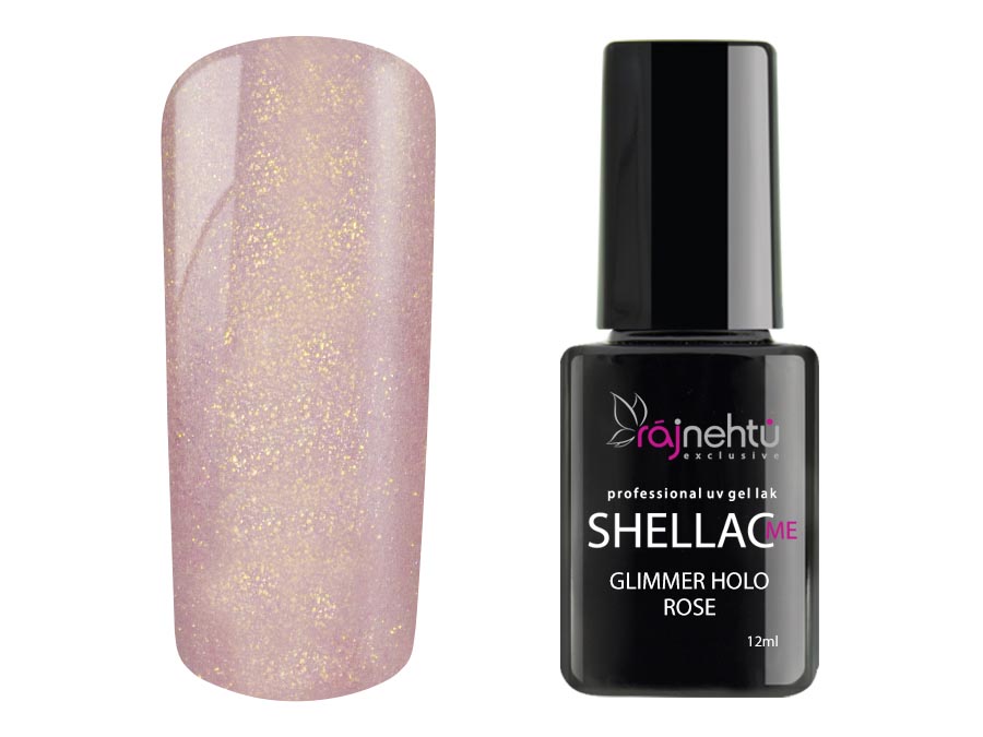 Levně Ráj nehtů UV gel lak Shellac Me 12ml - Glimmer Holo Rose