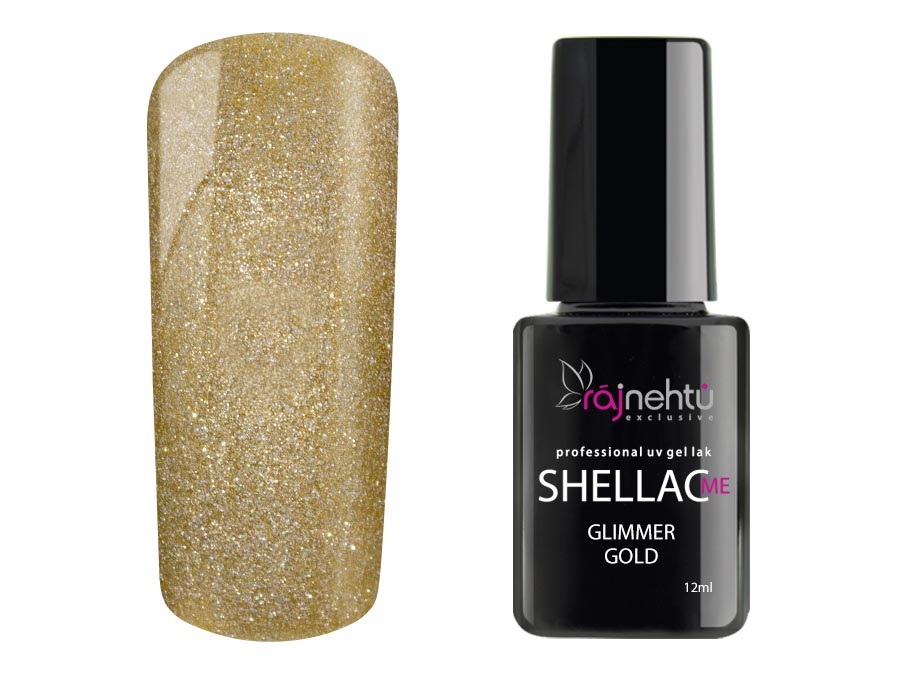 Levně Ráj nehtů UV gel lak Shellac Me 12ml - Glimmer Gold