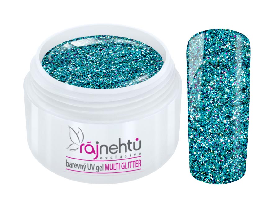 Levně Ráj nehtů Barevný UV gel MULTI GLITTER 5 ml - Turquoise