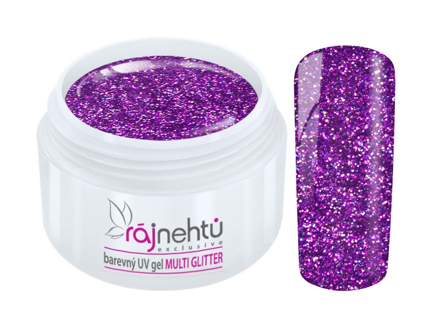 Levně Ráj nehtů Barevný UV gel MULTI GLITTER 5 ml - Violet