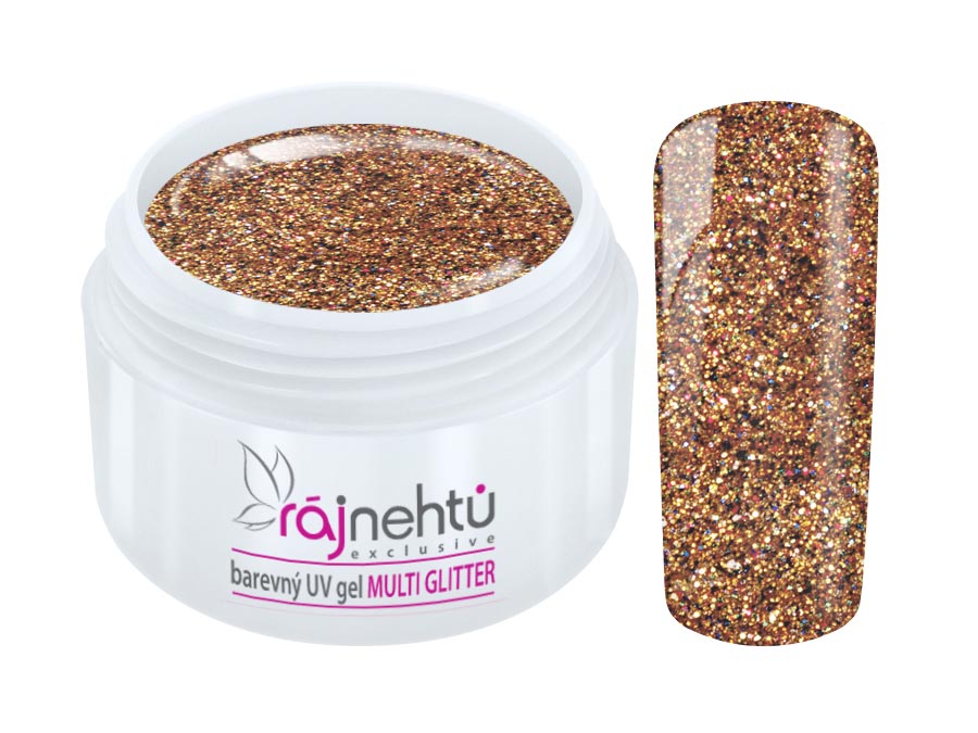 Levně Ráj nehtů Barevný UV gel MULTI GLITTER 5 ml - Golden