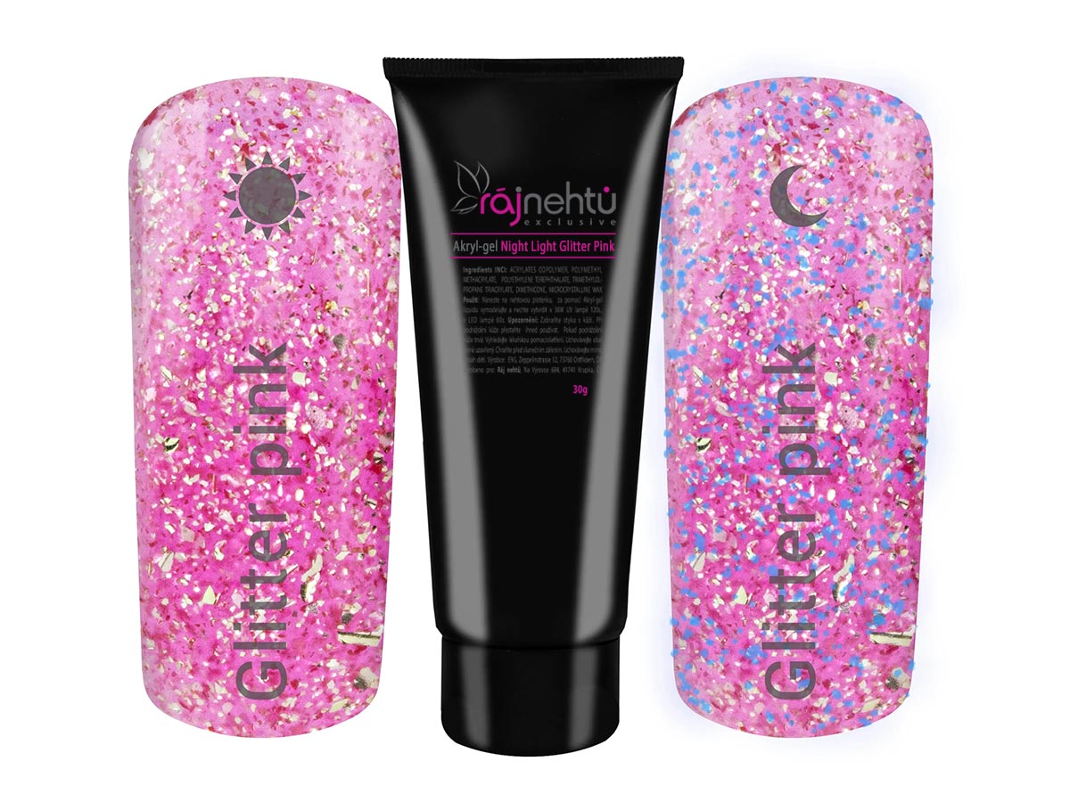 Levně Ráj nehtů Akryl-gel v tubě - Night Light Glitter Pink 30g