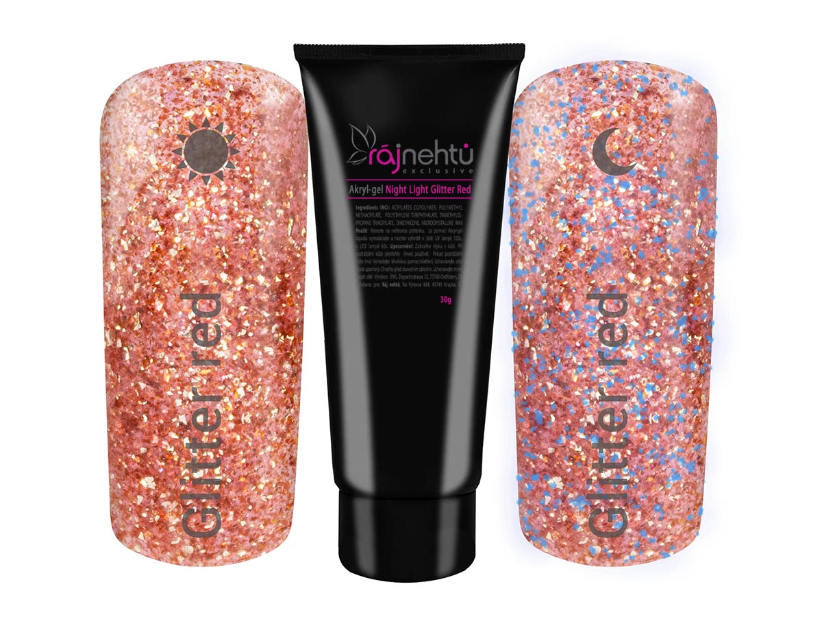 Levně Ráj nehtů Akryl-gel v tubě - Night Light Glitter Red 30g