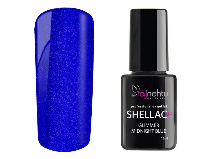 Levně Ráj nehtů UV gel lak Shellac Me 12ml - Glimmer Midnight Blue