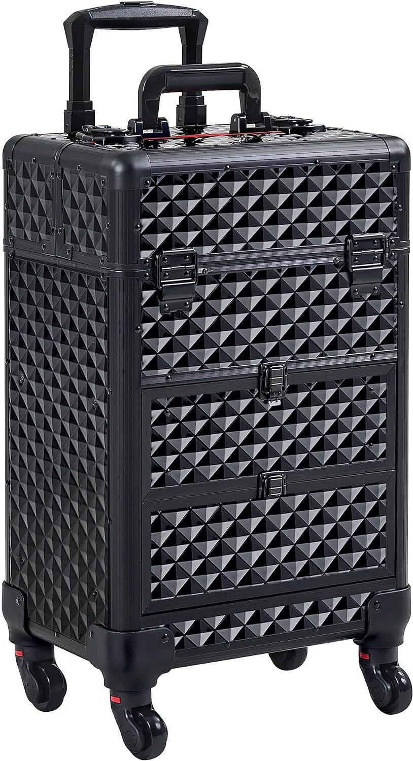 Levně Kosmetický kufr LUXURY 3v1 - černo-černý se dvěma zásuvkami