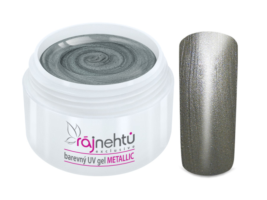 Levně Ráj nehtů Barevný UV gel METALLIC - Grey 5ml