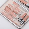 zestaw 18 akcesoriow kosmetycznych do manicure pedicure i zabiegow na twarz w pudrowo rozowym etui cc021 (5)