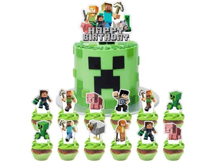 Sada zápichů na dort Minecraft Happy Birthday 24 ks