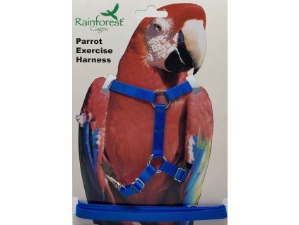 Traky a postroj pre papagáje a vtáky (s karabínkami) modrý L