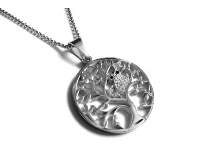 řetízek, náhrdelník - chirurgická ocel - strom života se sovou