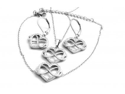 souprava - řetízek (náhrdelník), náramek a náušnice - chirurgická ocel - srdce a nekonečno
