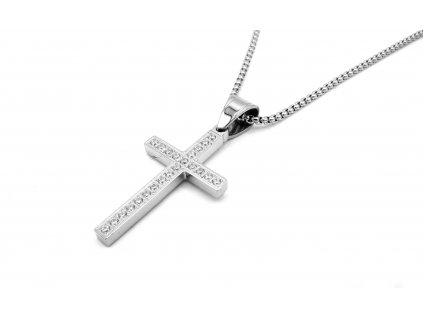 náhrdelník řetízek přívěsek z chirurgické oceli kříž zirkony