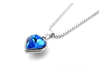 řetízek přívěsek náhrdelník z chirurgické oceli srdce modré