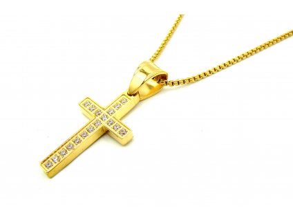 řetízek přívěsek náhrdelník z chirurgické oceli kříž křížek zlatý