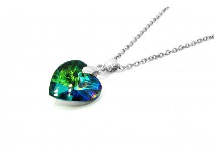 řetízek náhrdelník z chirurgické oceli srdce swarovski crystal AB, zelené modré červené, barevné