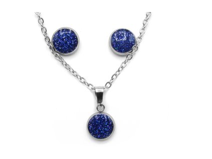 souprava náhrdelník náušnice z chirurgické oceli dámská souprava set modrá z chirurgické oceli