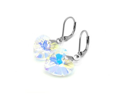 dámské náušnice swarovski srdce z chirurgické oceli swarovski srdce náušnice modré chirurgická ocel AB krystal