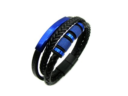 pánský náramek z chirurgické oceli kožený náramek chirurgická ocel pánský Pánský kožený náramek Černý a modrý