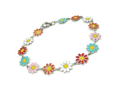 Jemný dámský náramek s motivem kopretin z chirurgické oceli. Odolný, hypoalergenní a voděodolný