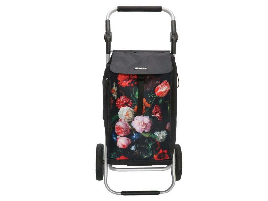 Nákupní taška na kolečkách Beagles Alberic Flower - černá s květinami 41,76L
