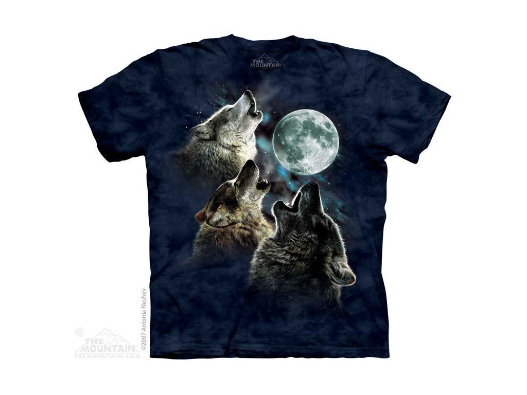 Pánské batikované triko The Mountain - Three Wolf Moon In Blue - modré ...
