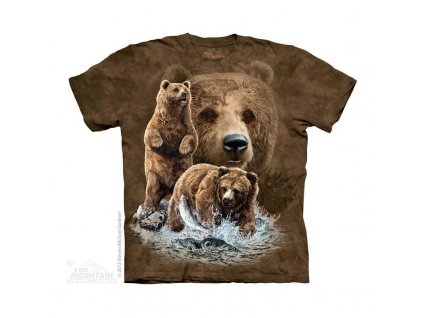Pánské batikované triko The Mountain - Find 10 Brown Bears - hnědé
