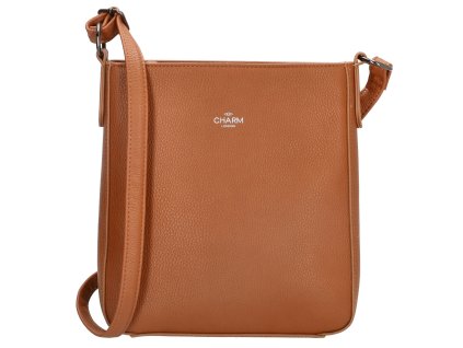Dámská elegantní crossbody kabelka Charm London Stratford bez klopy - koňaková
