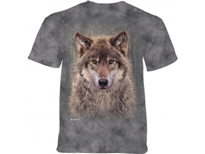 Pánské batikované triko The Mountain - Vlk v lese - šedé