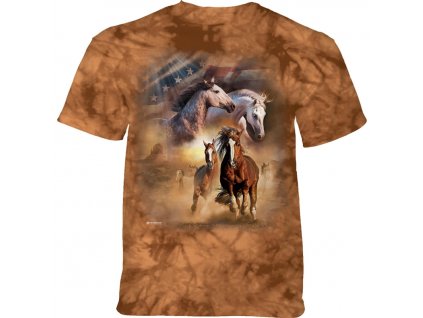 Pánské batikované triko The Mountain - Koně v běhu - hnědé