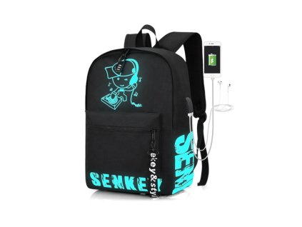 Školní svítící batoh Senkey DJ s USB portem - černý - 18,5L