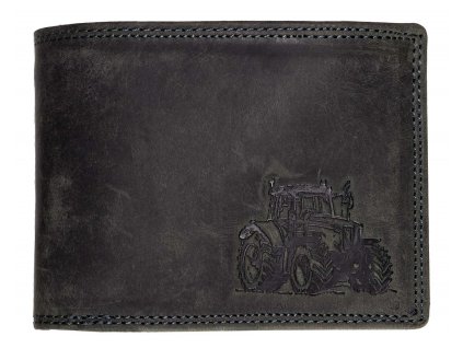 Luxusní kožená peněženka s traktorem - černá