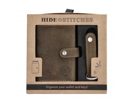 Dárková sada pro muže kožená peněženka a klíčenka Hide & Stitches Idaho  - olivová