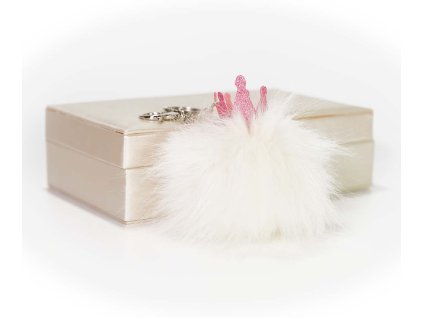 Handmade přívěsek na kabelku pom pom Princess Collection - bílý s růžovou korunkou