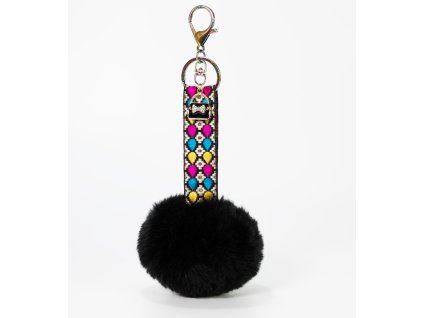 Handmade přívěsek na kabelku pom pom Polka - černý