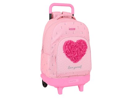 SAFTA Školní jednokomorový batoh na kolečkách HEART- růžový - 32L