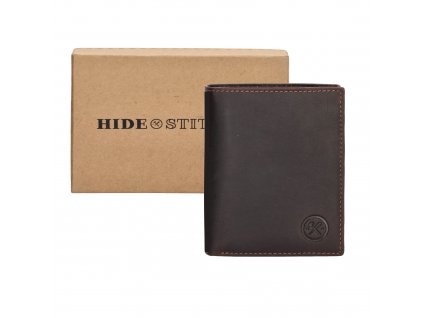 Hide & stitches Japura kožená peněženka v krabičce na výšku - tmavě hnědá
