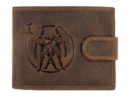Pánská kožená peněženka s přeskou s obrázky znamení - BLÍŽENCI - hnědá