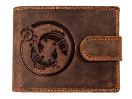 Pánská kožená peněženka s přeskou s obrázky znamení - RYBY - hnědá