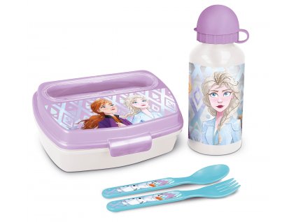 Dárkový set Disney Frozen svačinový box s příborem a láhev 200 ml