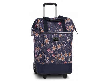 PUNTA nákupní taška na kolečkách s výsuvnou rukojetí - 40L - květinová modrá