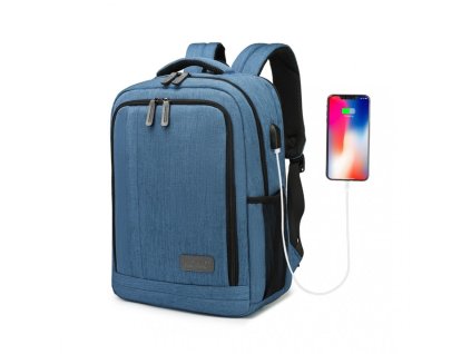KONO multifunkční batoh s USB portem Richie Small - modrý - 17 L