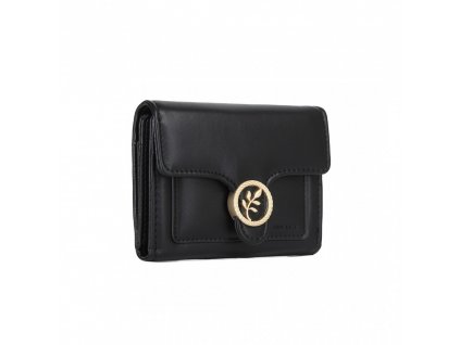 Miss Lulu Pu kožená peněženka s kulatým zapínáním ve tvaru listu – černá