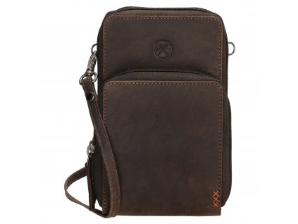 Hide & Stitches Idaho kožená crossbody taška na mobil - tmavě hnědá