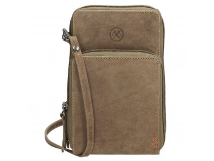 Hide & Stitches Idaho kožená crossbody taška na mobil - tmavě písková