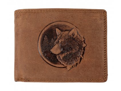 Luxusní kožená peněženka s 3D VLK - hnědá