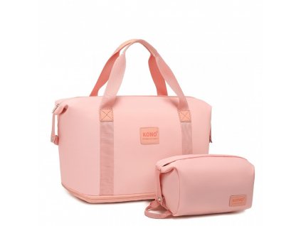 KONO set variabilní cestovní taška a kosmetická taštička - růžová- 26L