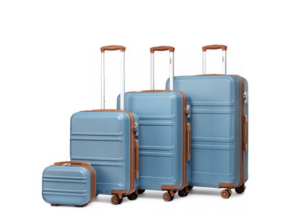 KONO Set 4 cestovních kufrů s horizontálním designem - ABS - modro hnědá - 10L/44L/66L/96L