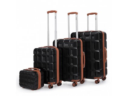 KONO set 4 skořepinových kufrů s TSA zámkem - černě hnědá -10L/39L/69L/105L - ABS